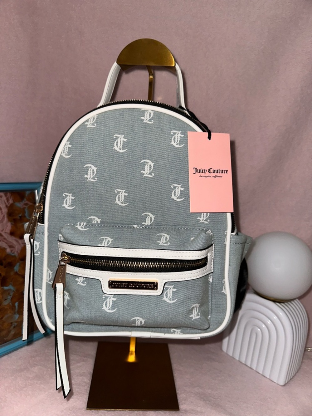 Juicy Couture Light Blue and White Mini Monogram Backpack